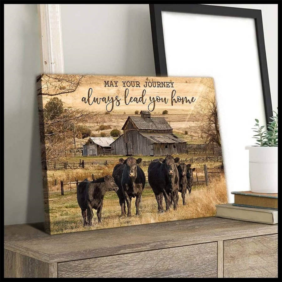 Angus Cow Wall Art Canvas, Farming Farmers Canvas May Your Journey Angus Cow Lovers Wall Art Home Decor Canvas Sprint