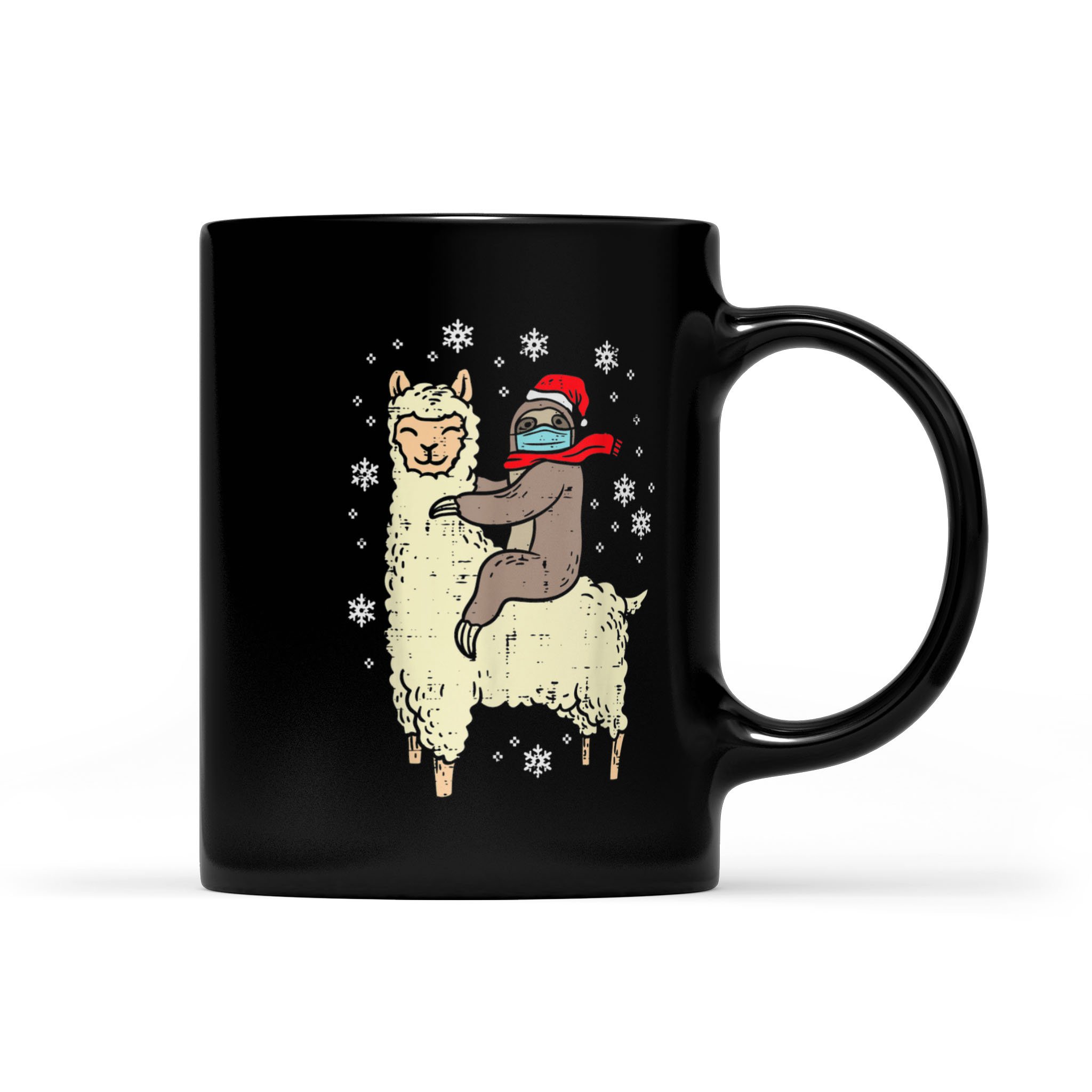 Sloth Santa Llama Face Mask Ugly Christmas Quarantine Gift – Black Mug