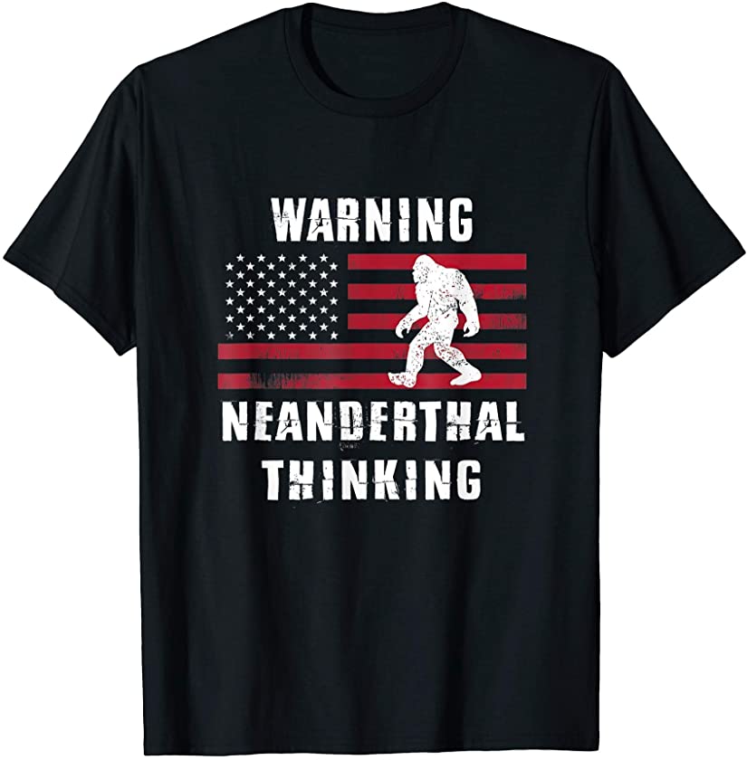 Warning Neanderthal Thinking Retro USA Flag Animal Custome T-Shirt