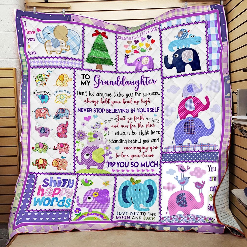 Personalized Baby Elephant To My Granddaughter Quilt Blanket Never Stop Believing In Yourself Great Customized Blanket Gifts For Birthday Christmas Thanksgiving