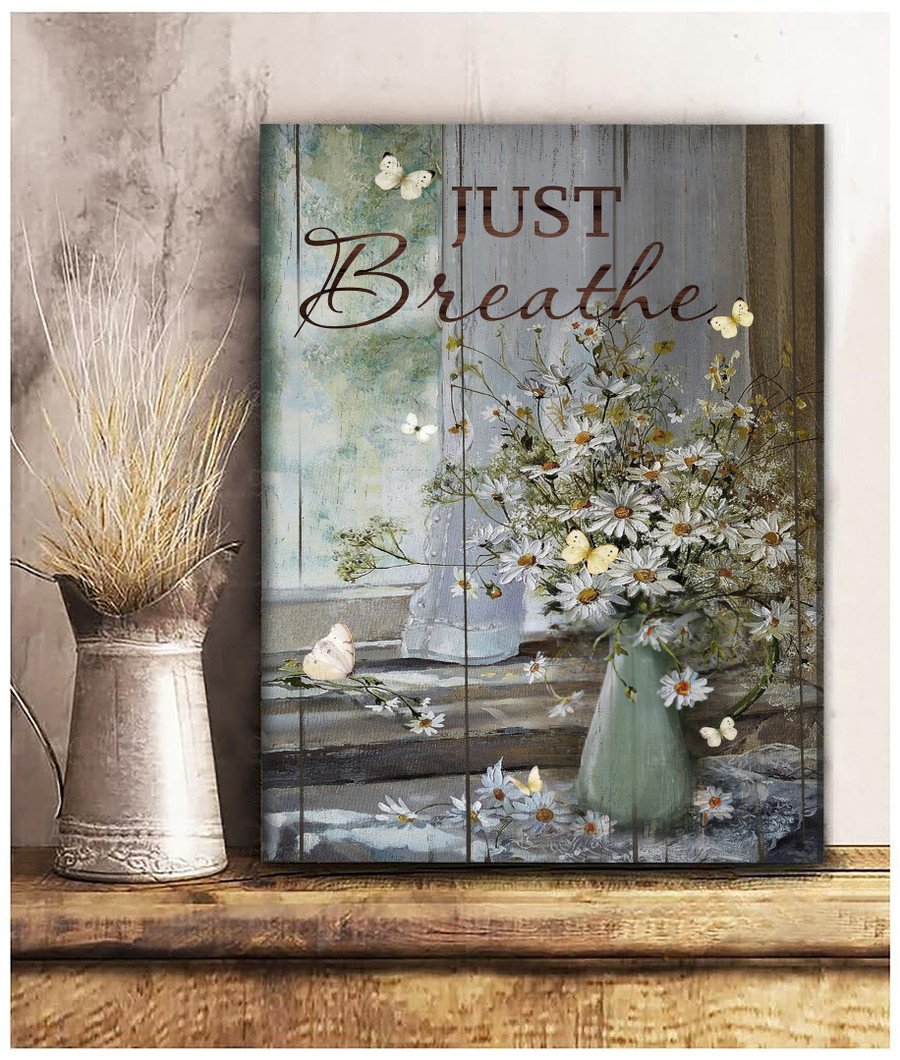Personalized Jesus Just Breathe Wall Art Canvas Prints, Flower Painting By The Window  – Posters Canvas Prints Wall Art