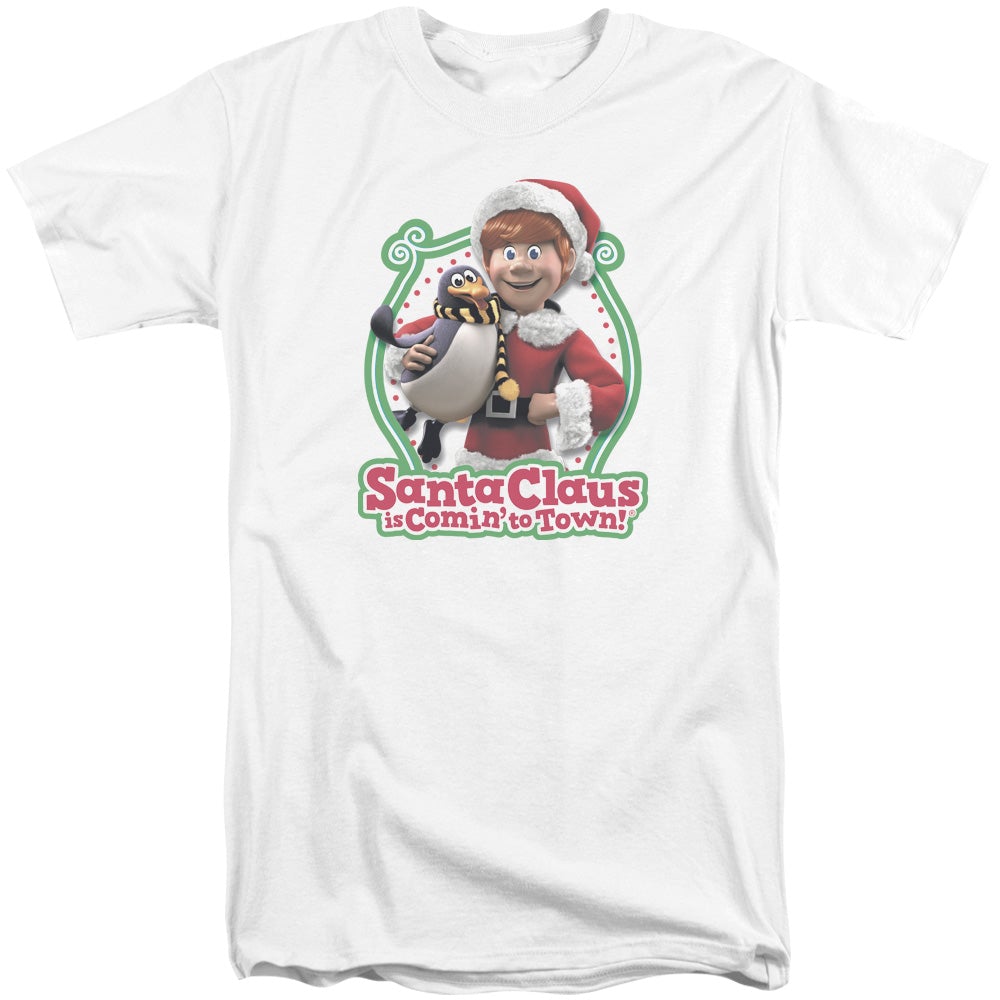 Santa Claus Is Comin To Town Penguin Mens Tall T Shirt White