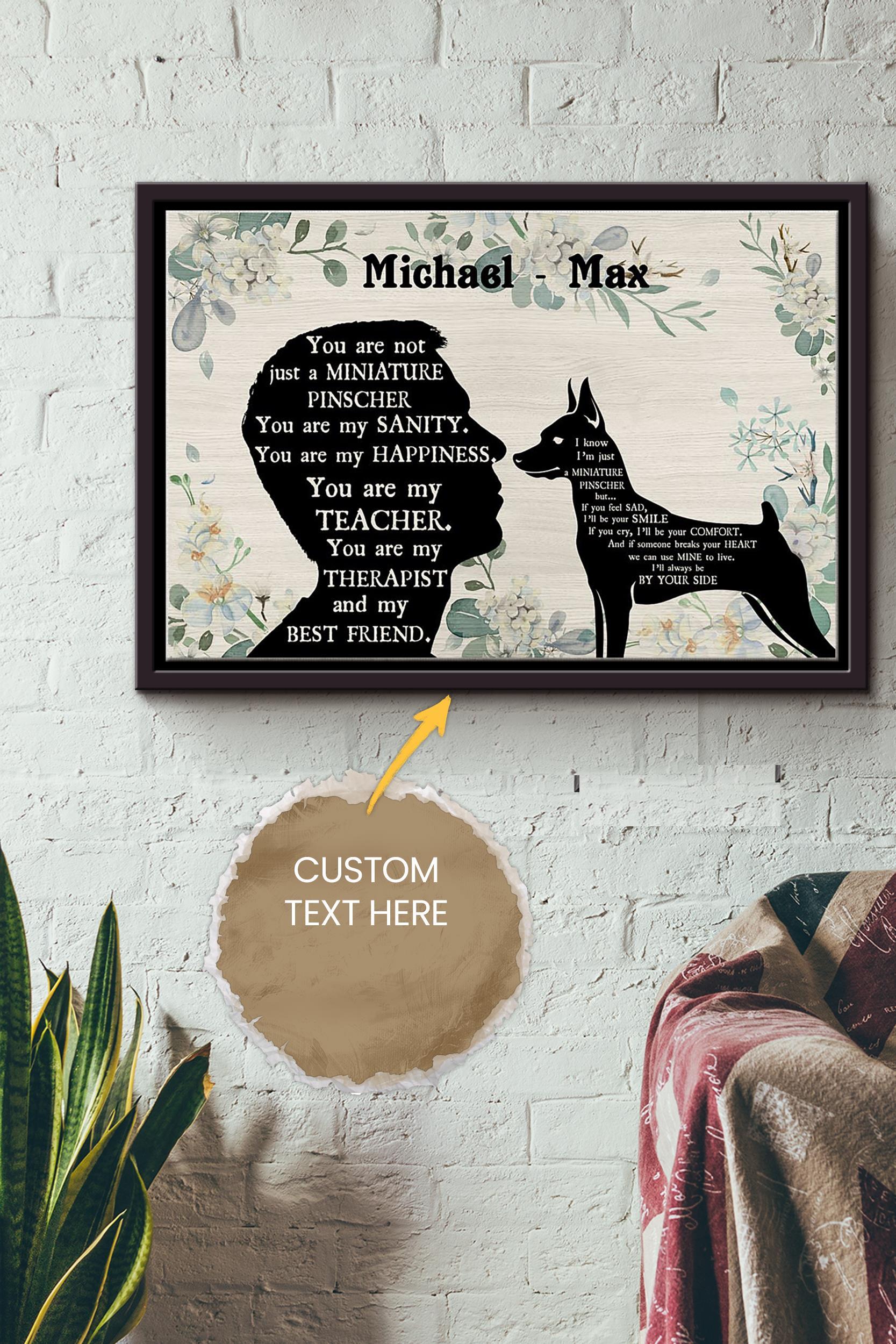 Miniature Pinscher Boy Therapist Best Friend Personalized Poster – Animal Wall Art – Gift For Dog Lover Dog Foster Puppy Fan Framed Matte Canvas