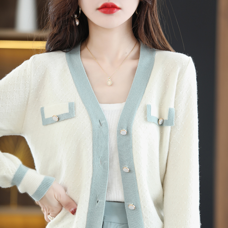 Autumn Women’s Cardigan 100% Wool Knitted Sweater Chic Tops Cashmere Coat Causal V-neck Full Sleeve Loose Women’s Jacket Spring alx