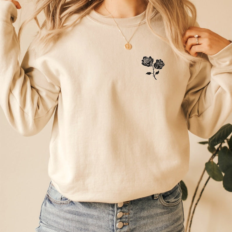 Rose Embroidered Sweatshirt 2D Crewneck Sweatshirt All Over Print Sweatshirt For Women Sweatshirt For Men Sws3888