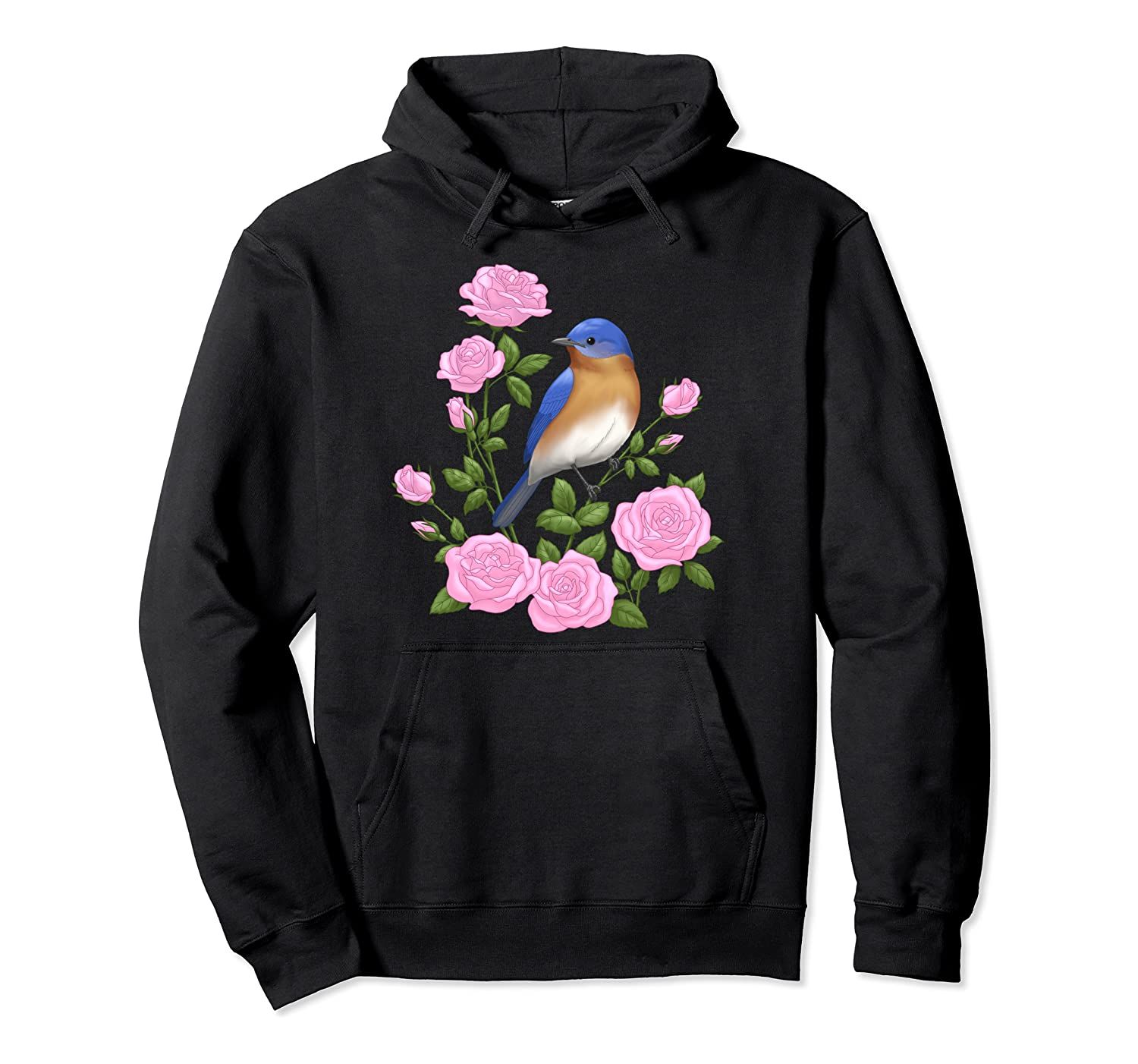 New York Bluebird & Pretty Pink Roses State Bird & Flowers Pullover Hoodie, T-Shirt, Sweatshirt, Tank Top, Racerback, Dolman