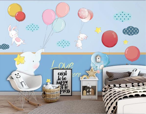 3D Elephant Giraffe Rabbit Balloon Child Wall Mural Wallpaper 987