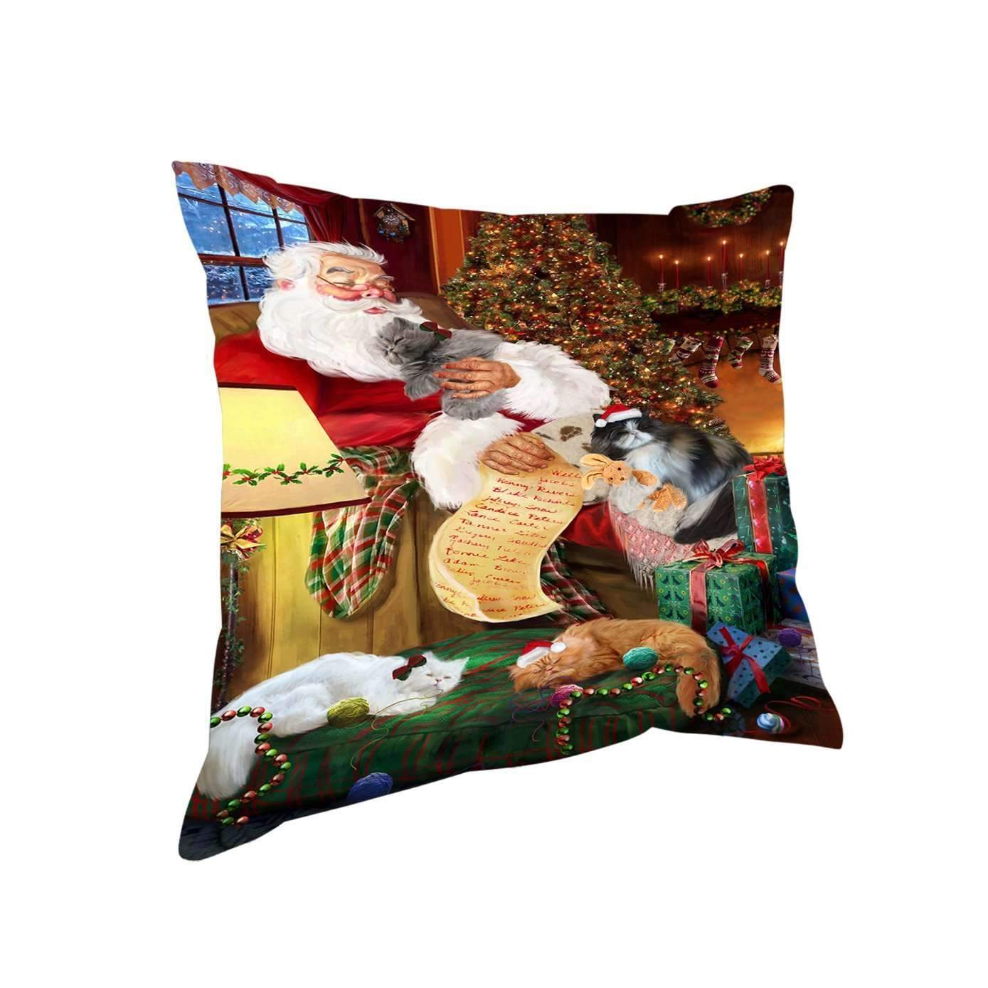 Persian Cats And Kittens Sleeping With Santa Throw Pillow