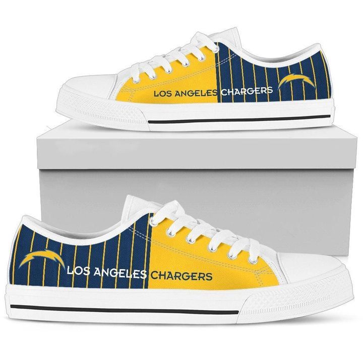 White Low Top Canvas Custom Shoes Gift For Men Simple Design Vertical Stripes Los Angeles Chargers