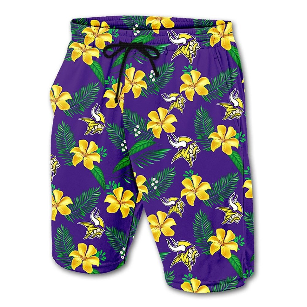 Minnesota Vikings Leaf Floral Pattern Hawaii Summer Shorts Men In Purple Ha52831