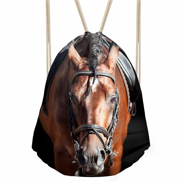 3D Horse Print Drawstring Bag