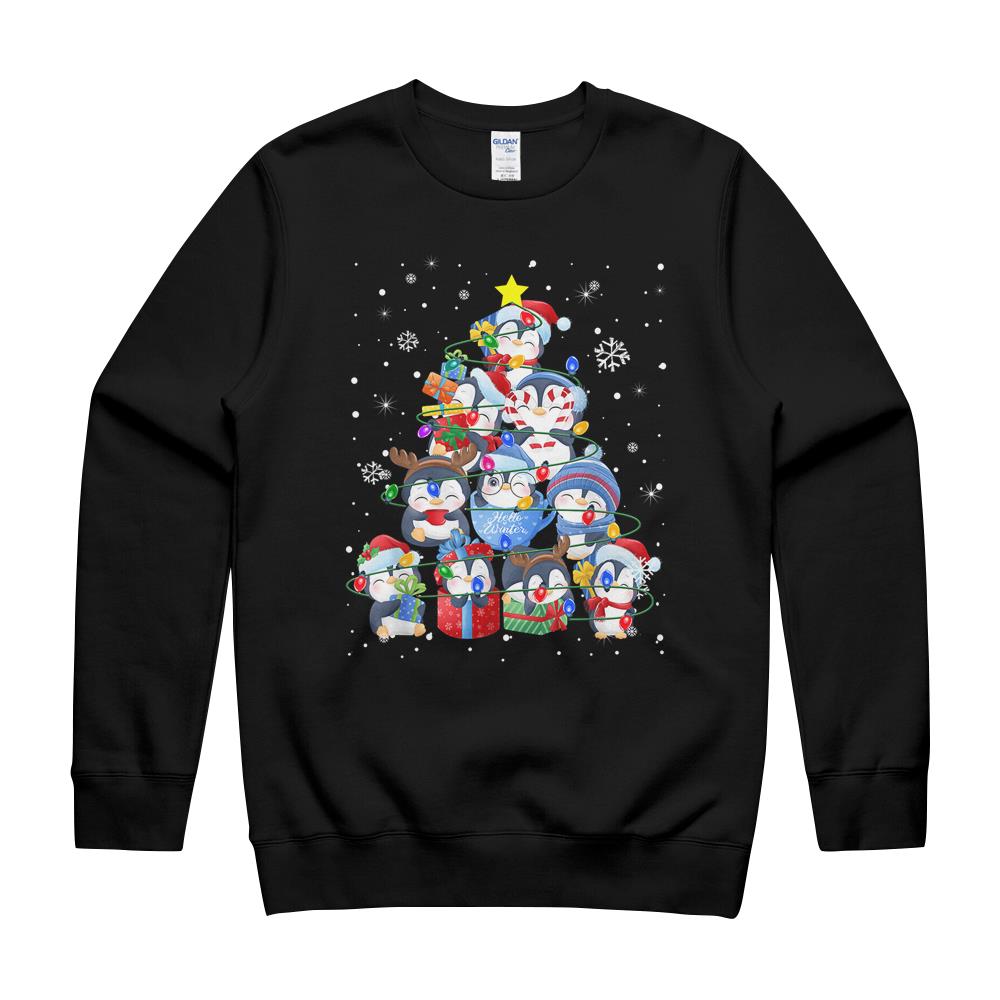 Cute Penguin Christmas Tree Gift Decor Xmas Tree T-Shirt Crewneck Sweatshirt