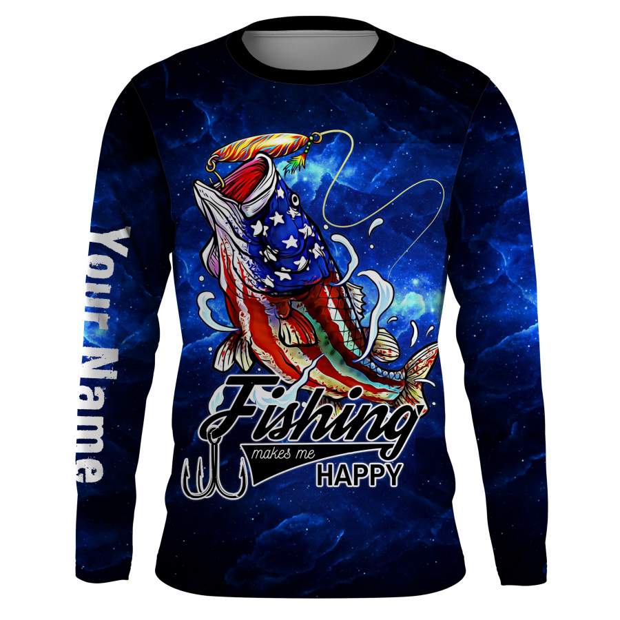 American Largemouth Bass Fishing Makes me happy UV protection quick dry Customize name long sleeves UPF 30+ personalized gift – NQS782