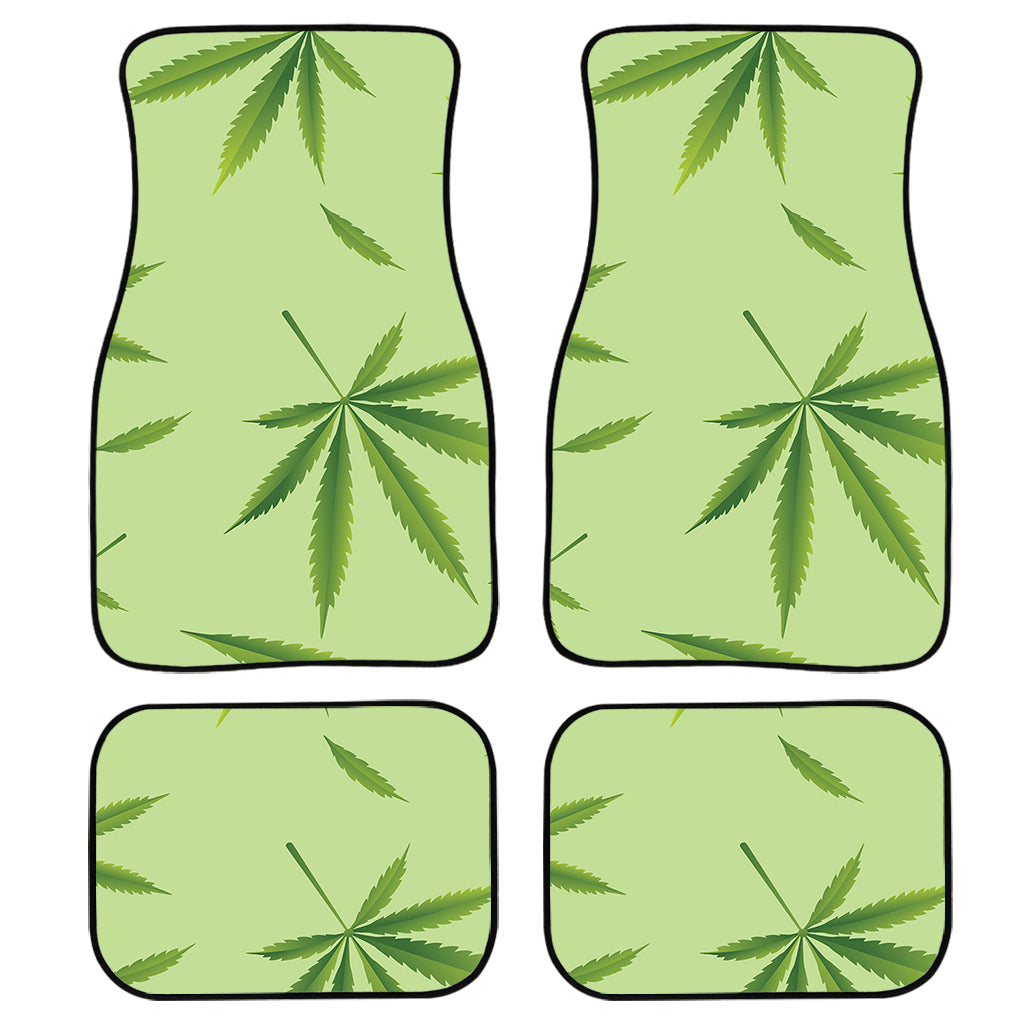 Green Hemp Leaves Pattern Print Front And Back Car Floor Mats, Front Car Mat