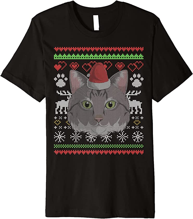 American Bobtail Cat Santa Claus Ugly Christmas Pattern Premium T-Shirt