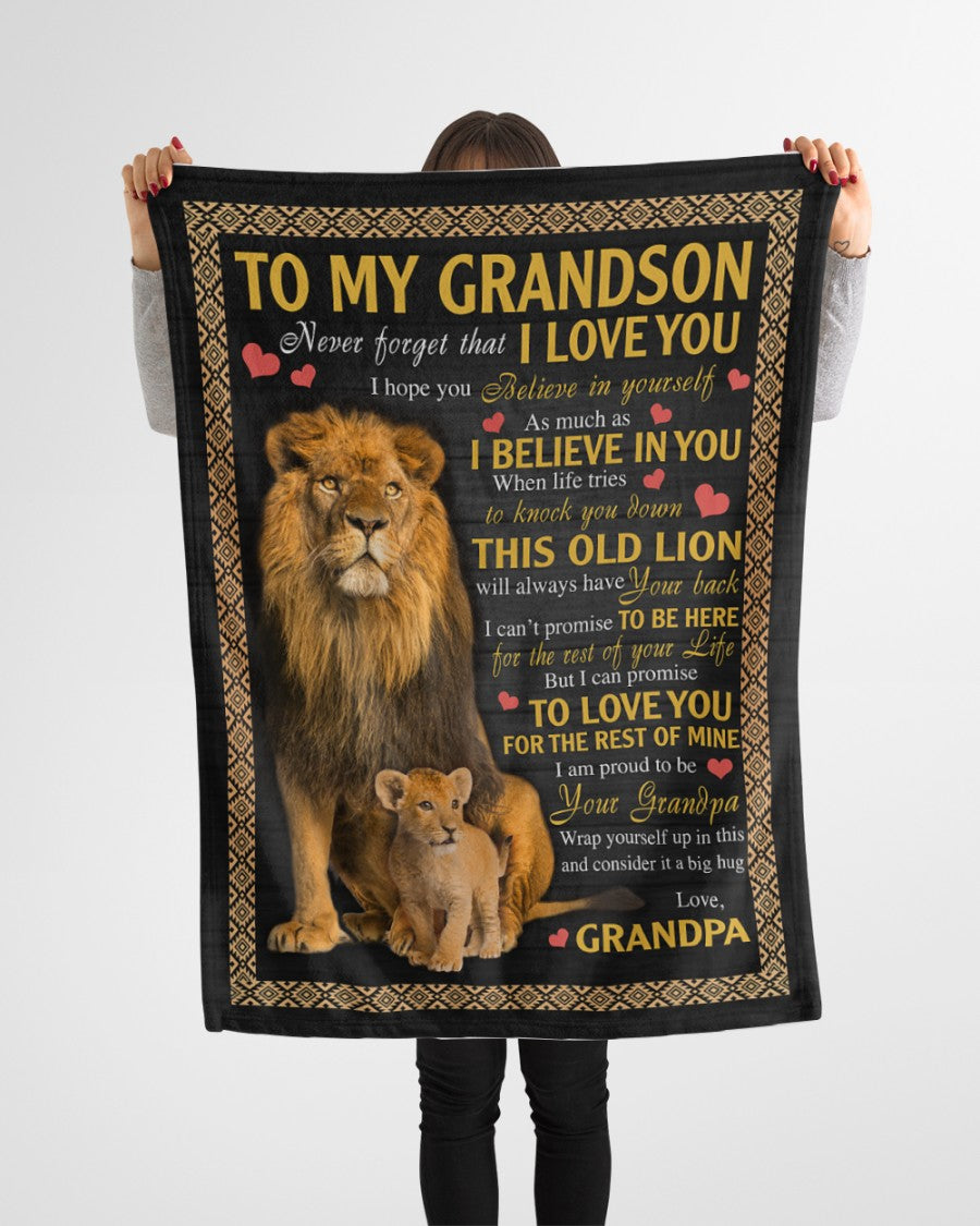 To My Grandson This Old Lion Will Always Have Your Back Blanket Gift For Grandson From Granpa Birthday Gift Home Decor Bedding Couch Sofa Soft And Comfy Cozy