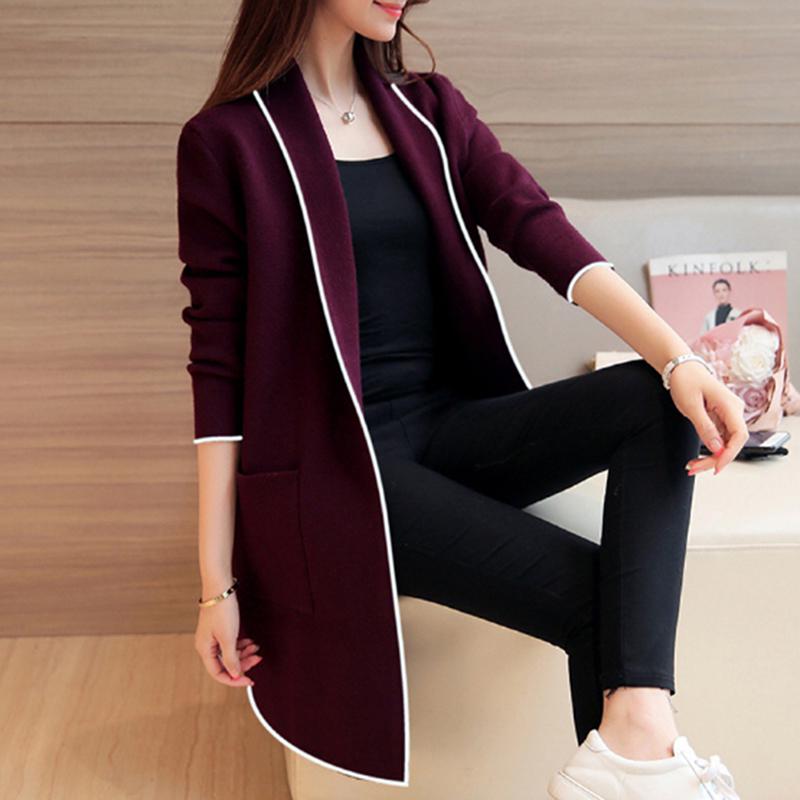 2022 Autumn Winter Long Cardigan Female Casual Women Pocket Cardigan Sweater Knitted Cardigans All-match For Women Jacket Tops alx