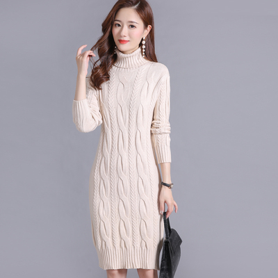 Winter Dress Women Turtleneck Slim Yellow Purple 10 Colors 2020 Autumn New Korean Fashion Thick Sweater Dresses Feminina LD1471 alx