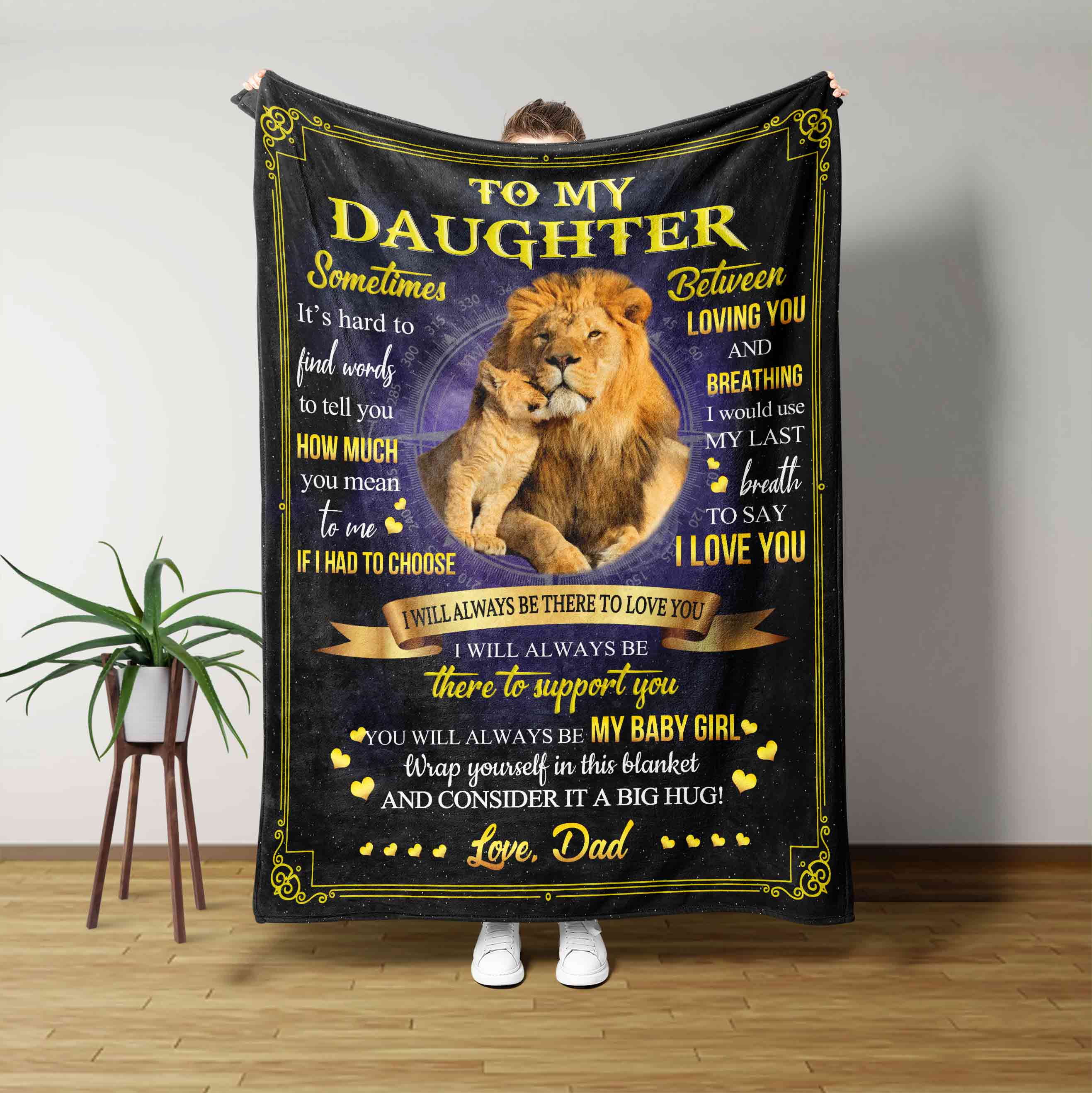 To My Daughter Blanket, Personalized Name Blanket, Lion Blanket, Heart Blanket, Family Blanket, Gift Blanket