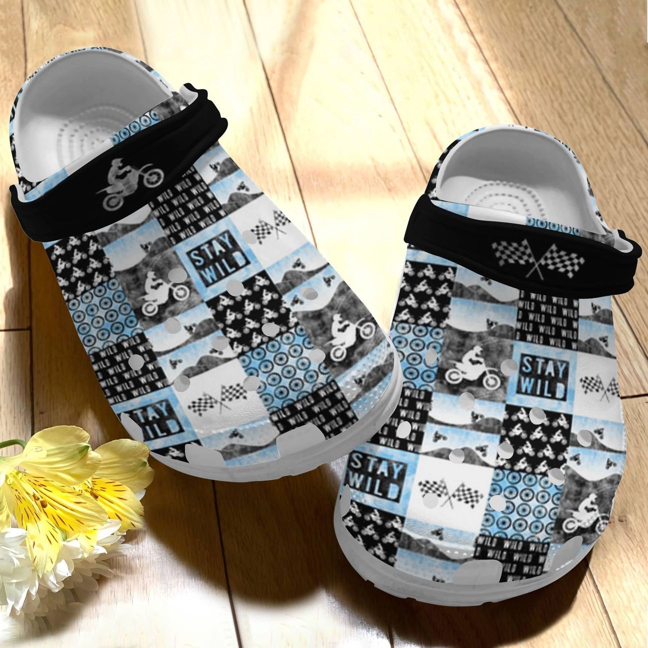 Motorcross Personalize Clog, Custom Name, Text, Fashion Style For Women, Men, Kid, Print 3D Whitesole Stay Wild