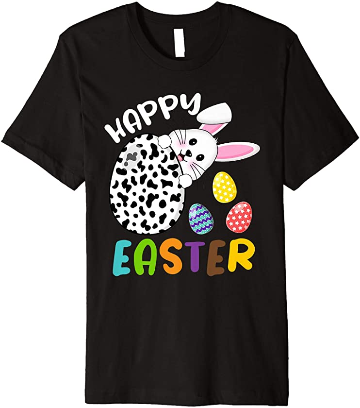 Cute Bunny Face Easter Egg Dalmatian Dog Funny Happy Easter Premium T-Shirt