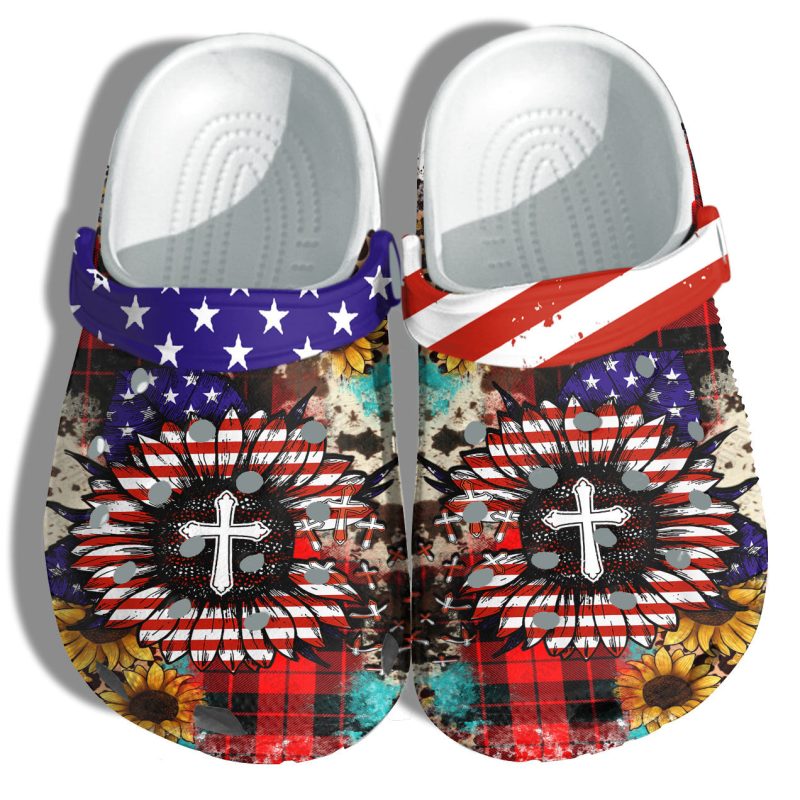 Sunflower Jesus Christian America Flag Shoes Gift Women – Faith Cross 4Th Of July Shoes Birthday Gift