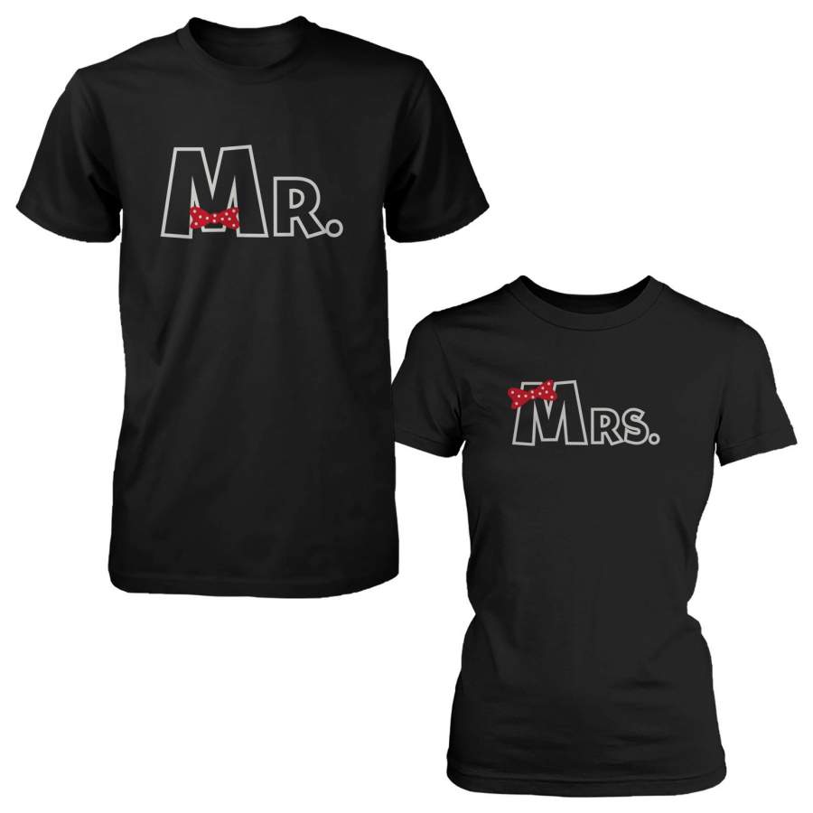 Mr and Mrs Ribbon Matching Couple Shirts Valentine’s Graphic Deign