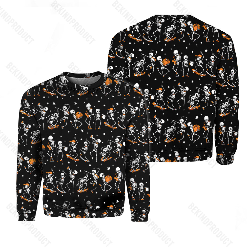 Skeletons Dancing On Halloween Night Crewneck Sweatshirt All Over Print Sweatshirt For Women Sweatshirt For Men