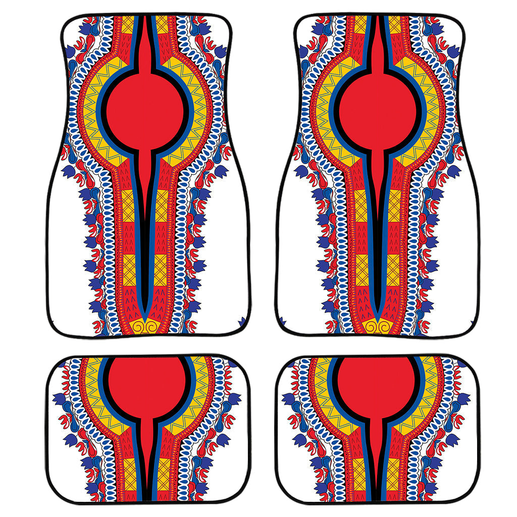 Red And White African Dashiki Print Front And Back Car Floor Mats, Front Car Mat