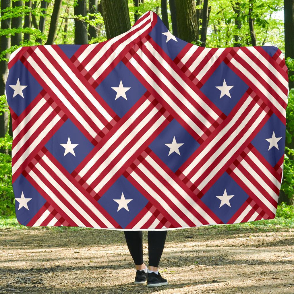 American Flag Pattern Hooded Blanket