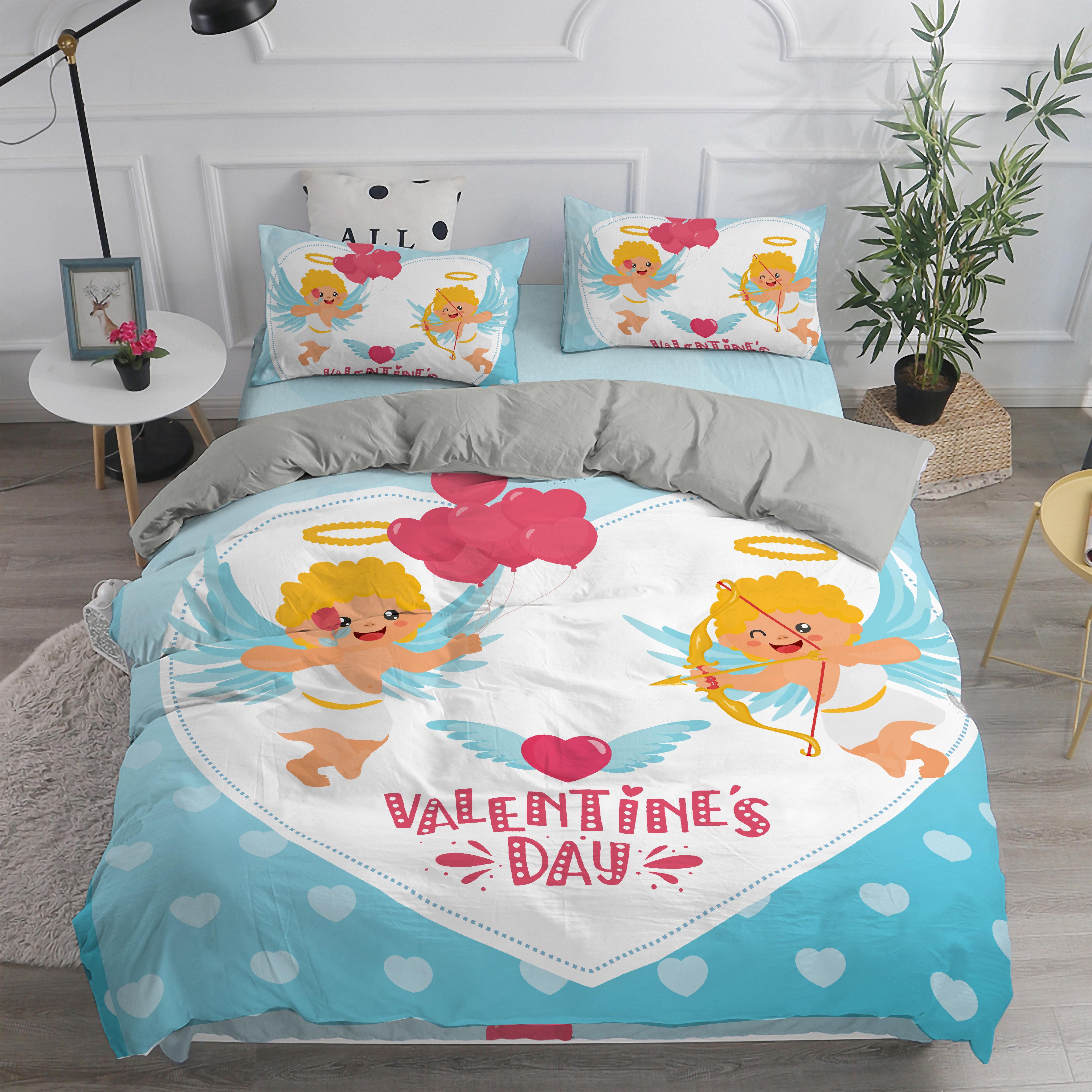 3D Cute Cartoon Cupid Angels Crib Bedding Sets Valentine’S Day Microfiber Duvet Cover Set For