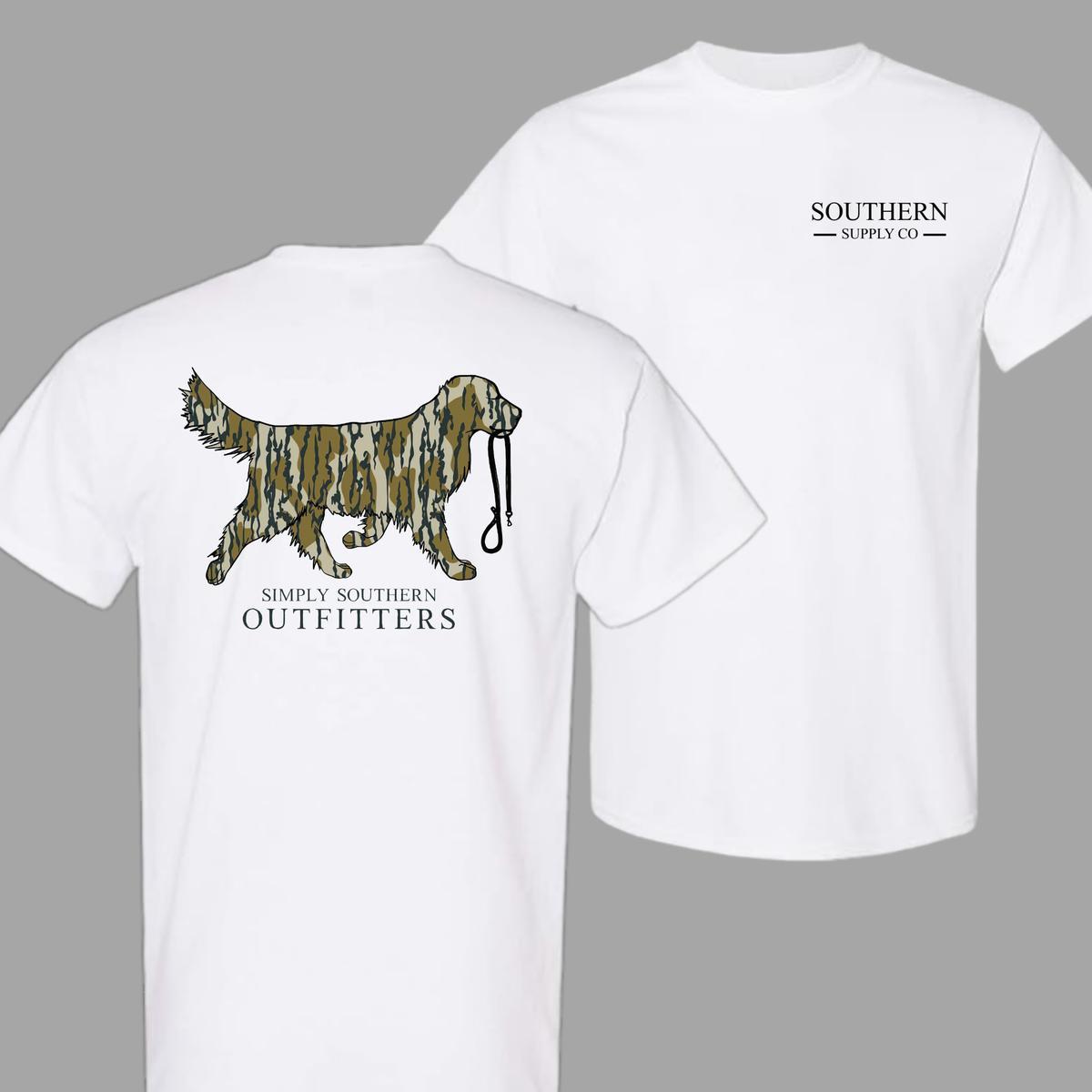 Southern Camouflage Dog T-Shirt 2-Sided Cotton Graphic Tee, Unisex Classic Outdoor Apparel, Perfect Gift for Country Lifestyle Enthusiasts