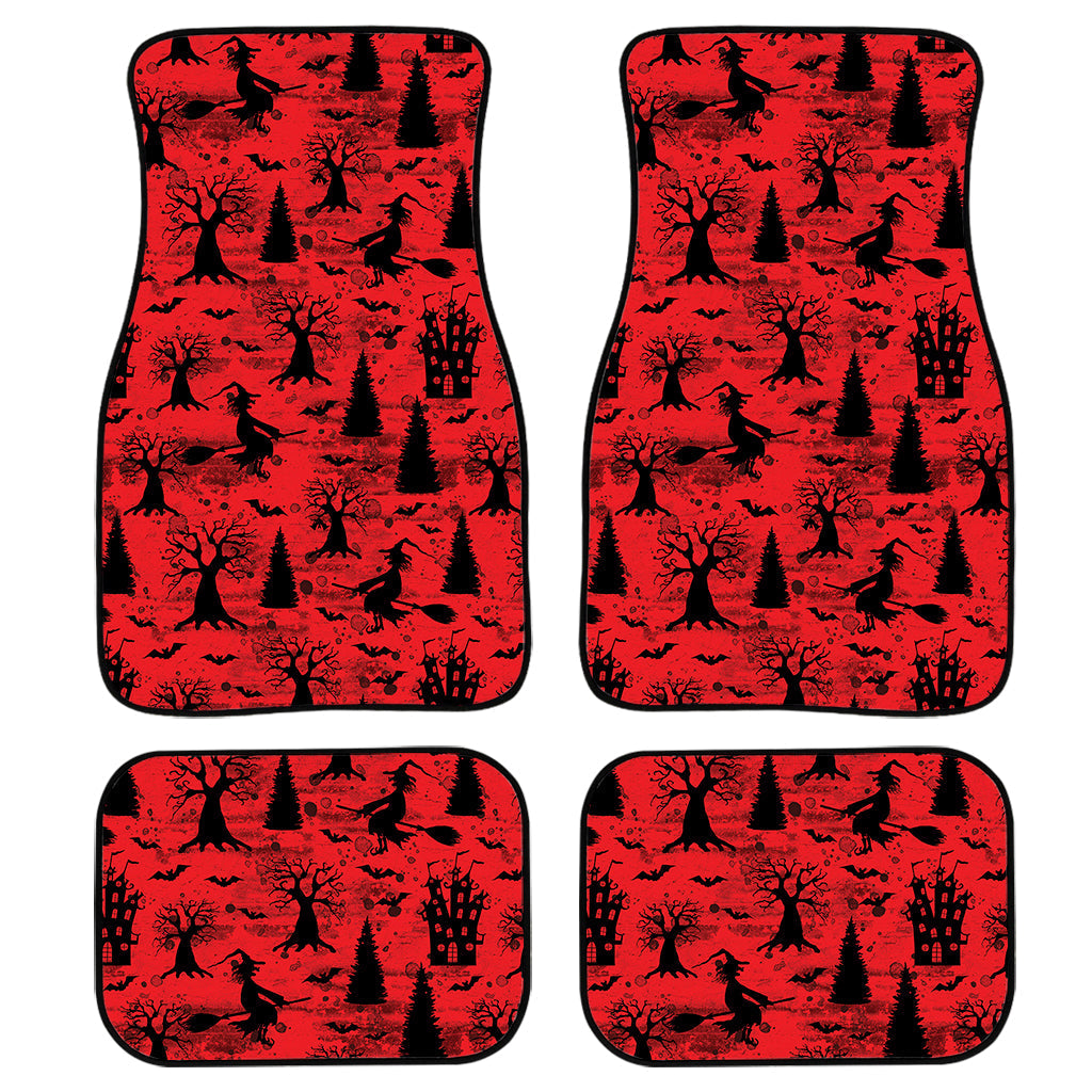 Red And Black Horror Witch Pattern Print Front And Back Car Floor Mats, Front Car Mat