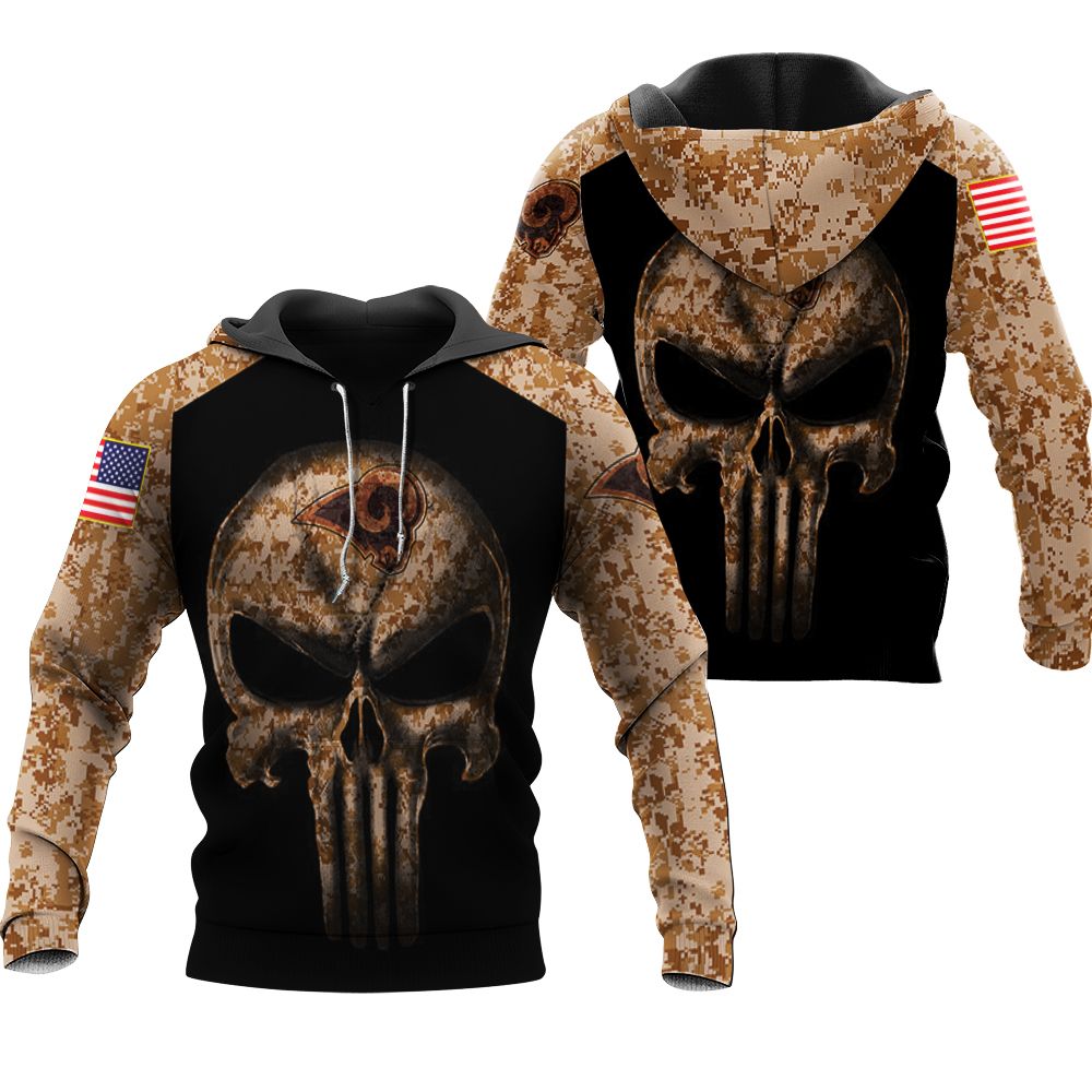 Camouflage Skull Los Angeles Rams American Flag 3d Hoodie Sweater Tshirt