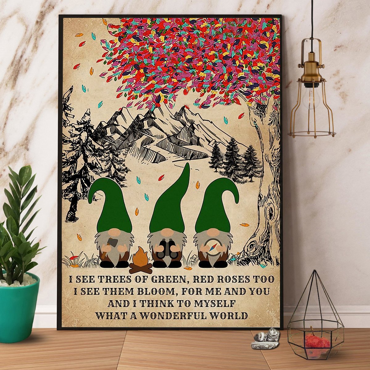 Gnomes Camping I See Trees Of Green Red Roses Too Poster No Frame Matte Canvas