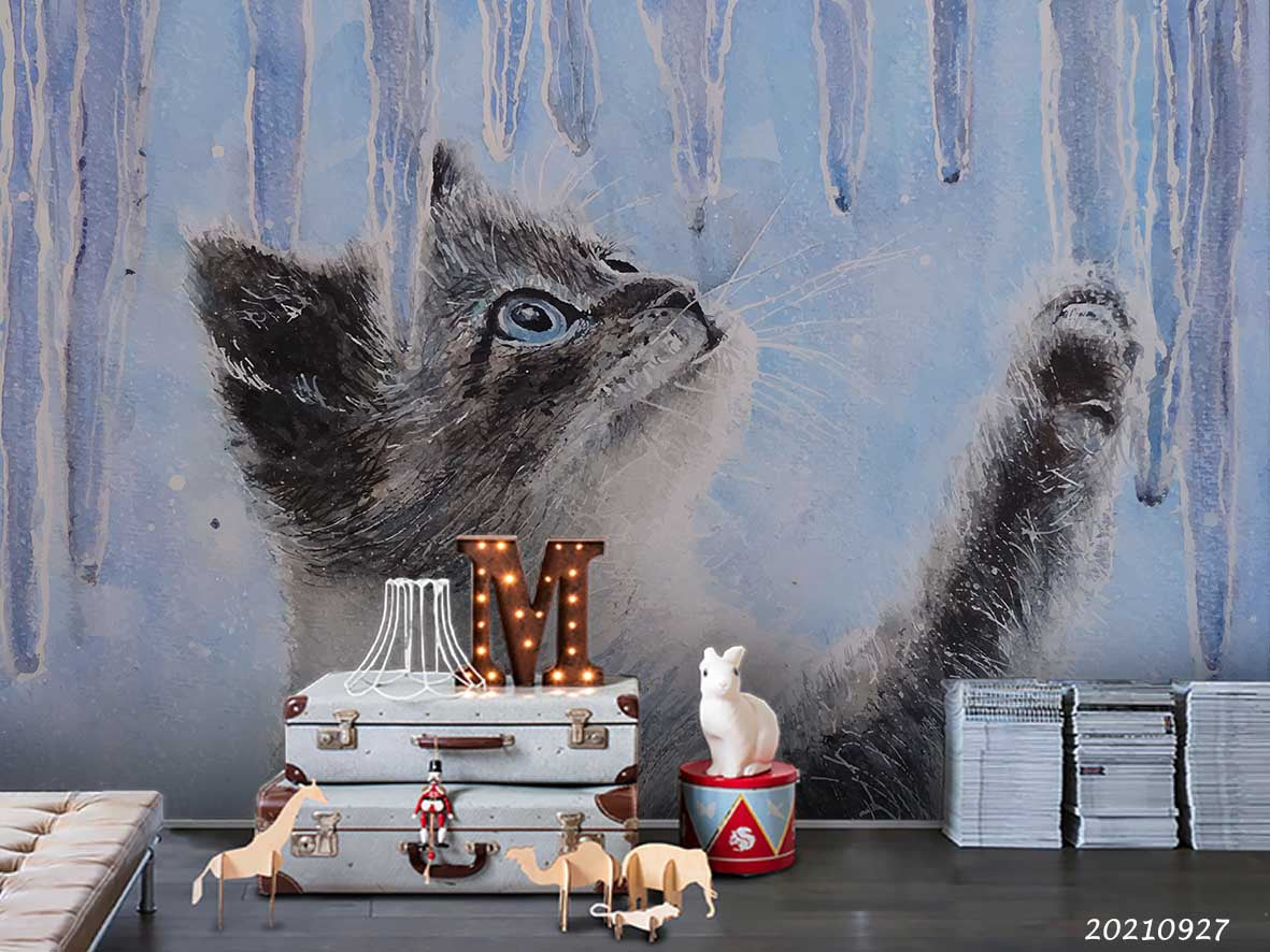 3D Hand Drawn Animal Cat Cute Wall Mural Wallpaper Lqh 177