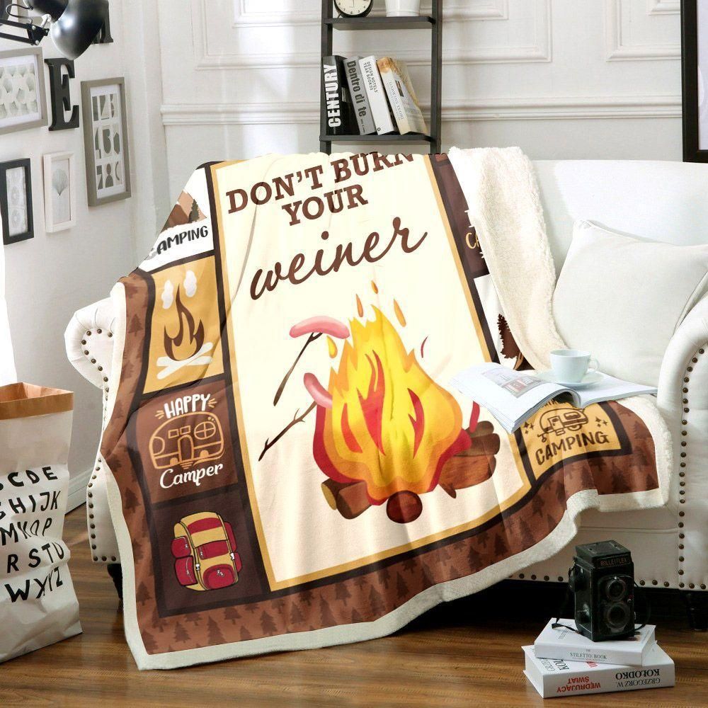 Camping Don’T Burn Your Weiner Fleece Blanket, Sherpa Blanket,  Gift For Granddaughter Gift For Aunt Gift For Parent, Family Member, Friends Gift, Christmas Gift, Home Decor, Home Living