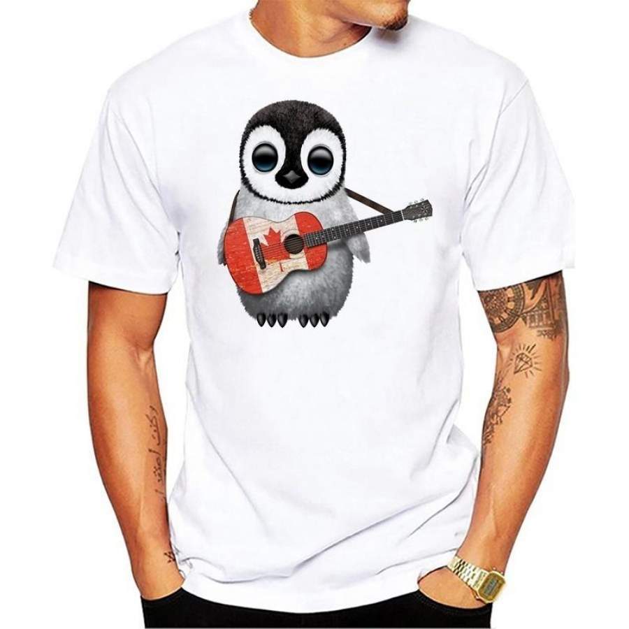 Newest Summer Men T Shirt Short Sleeve Casual Tops Cool Tee Fashion Baby Penguin Playing Flag Guitar Printed t-shirts