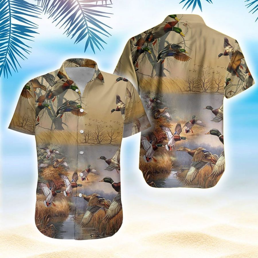 Ducks Vintage Print Polyester Hawaii Aloha Shirts Ha78865