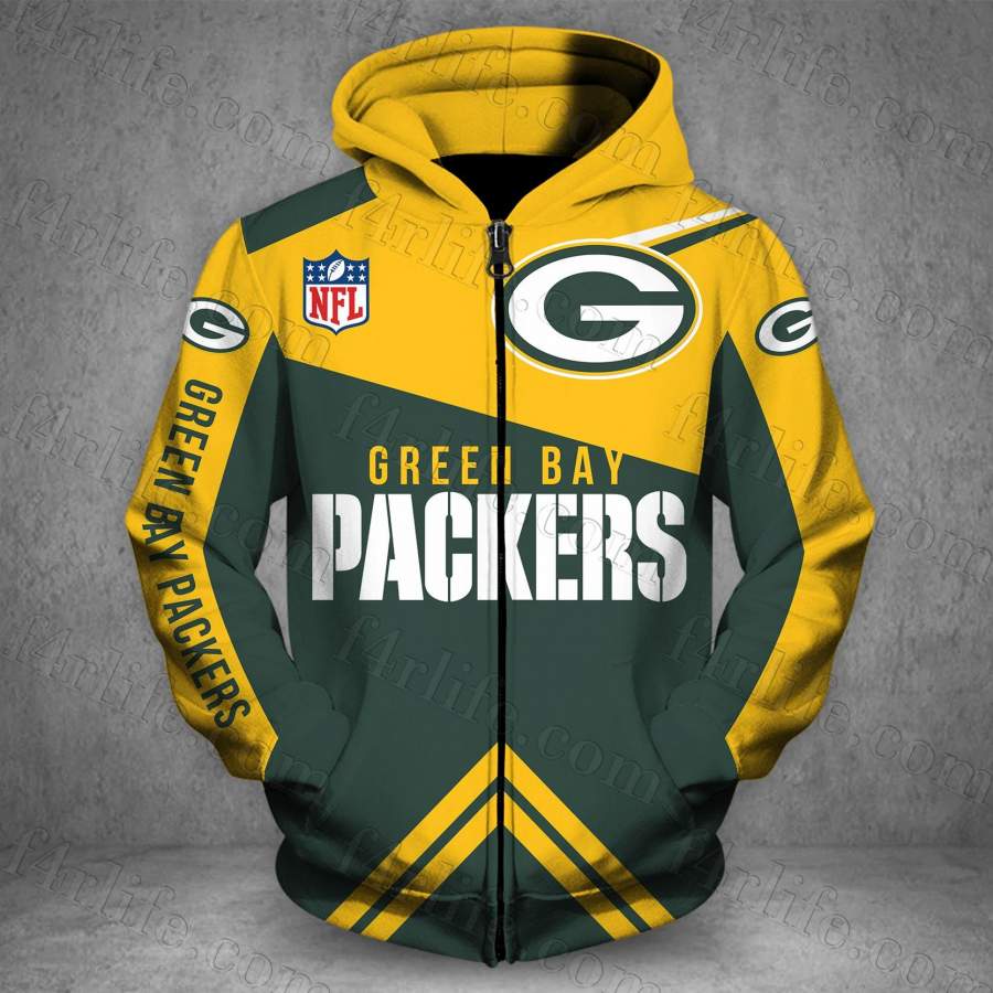 Men / Women New Design Green Bay Packers 3D Zipper Hoodie, Zipper Hoodie for Packers Fans