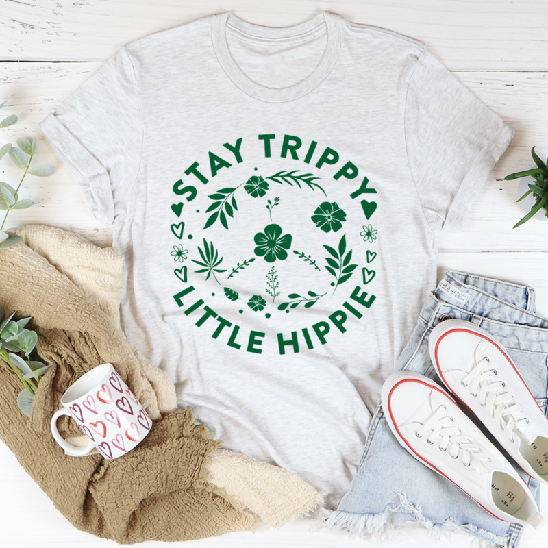 Stay Trippy Little Hippie Floral Peace Sign Tee