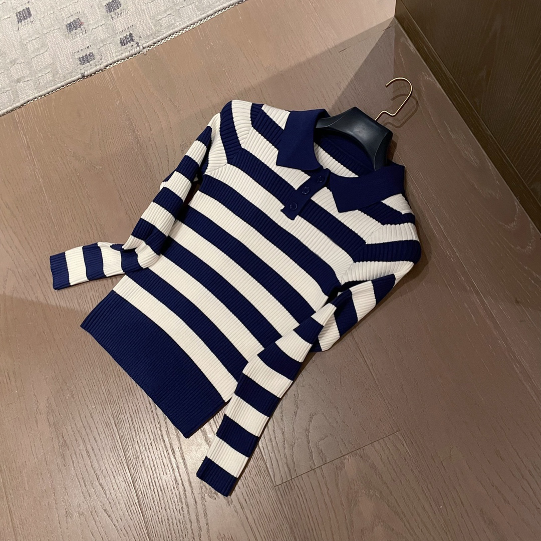 Women’s new autumn and winter fashion versatile stripe slim knit sweater alx