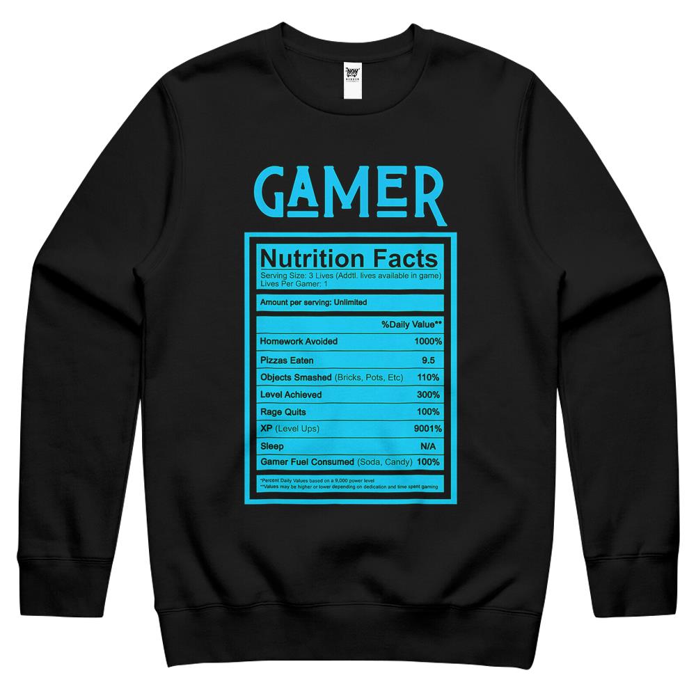 Nutritional Facts Shirt, Gamer Nutrition Facts Shirt, Gamer Nutritional Facts Men Women Gamers Gaming Shirts Crewneck Sweatshirt