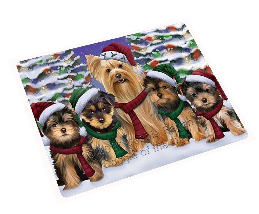 Yorkshire Terriers Dog Christmas Family Portrait In Holiday Scenic Background Art Portrait Print Woven Throw Sherpa Plush Fleece Blanket