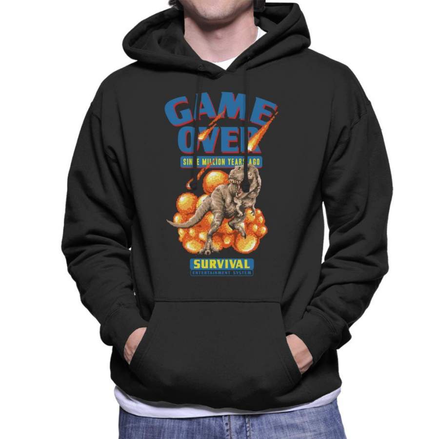 Retro Pixel Game Over Dinosaur Survival Men’s Hooded Sweatshirt