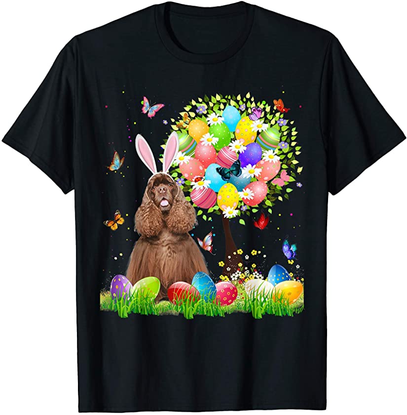 Cute Bunny American Cocker Spaniel Easter Eggs Tree Easter T-Shirt