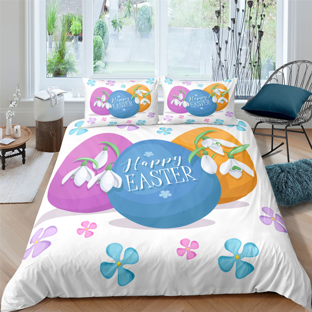 Zeimon Happy Easter 3D Bedding Sets Cartoon Rabbit Eggs Duvet Cover Set Bed Pillowcase