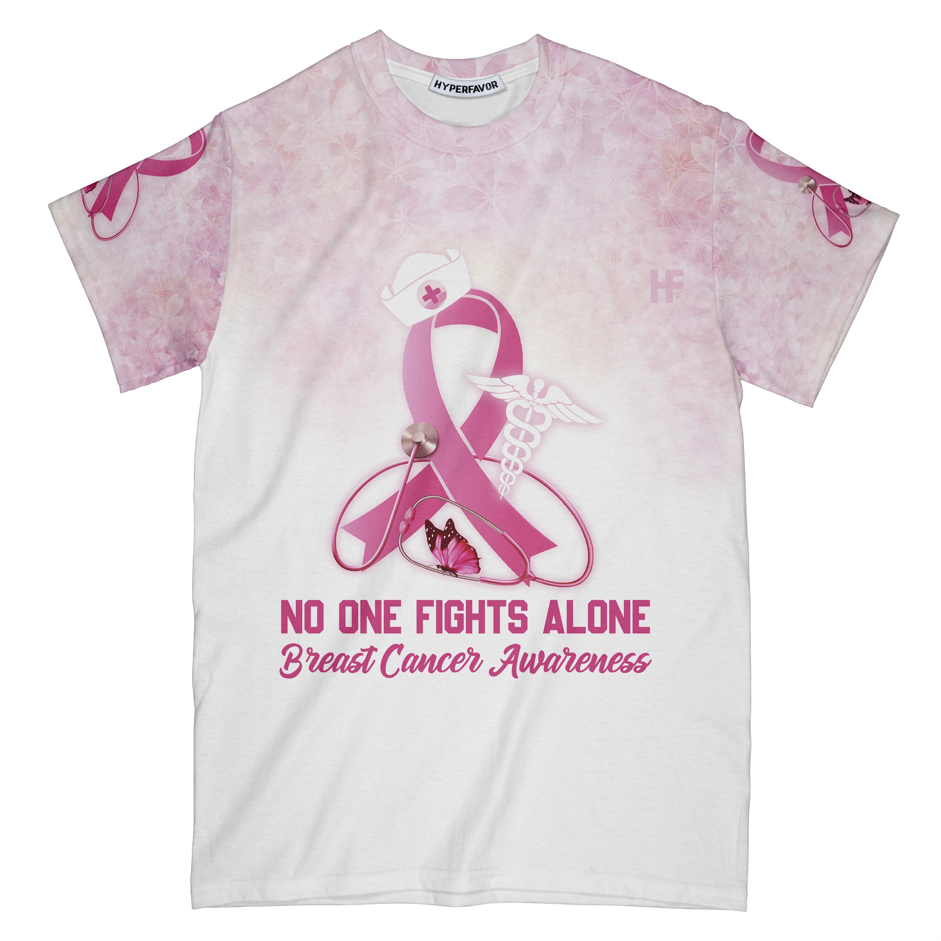 No One Fight Alone Nurse Breast Cancer All Over Print T-Shirt, Tie Dye Pink Breast Cancer Awareness Shirt
