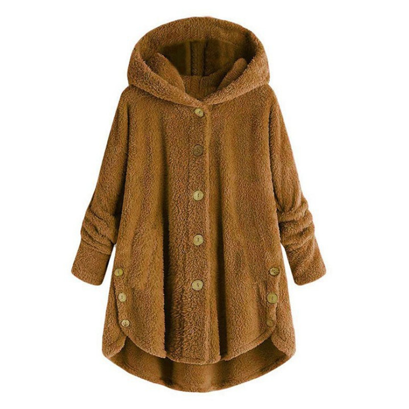 2022 New Winter Fashion Women’s Plush Top Loose Plush Hooded Sweater Single-breasted Jacket alx