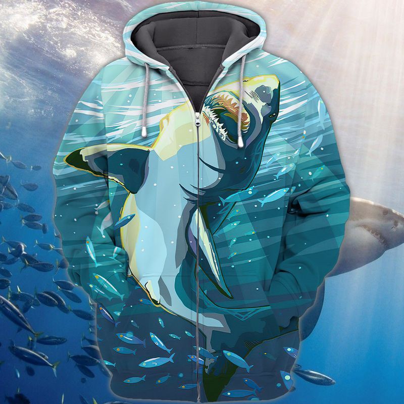 Cool Shark Ocean Art 3D Full Print Zipper Hoodie